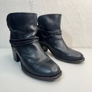 Freebird Steven Casey Ankle Boots Black Leather Lace-Up Square Heel Size 11